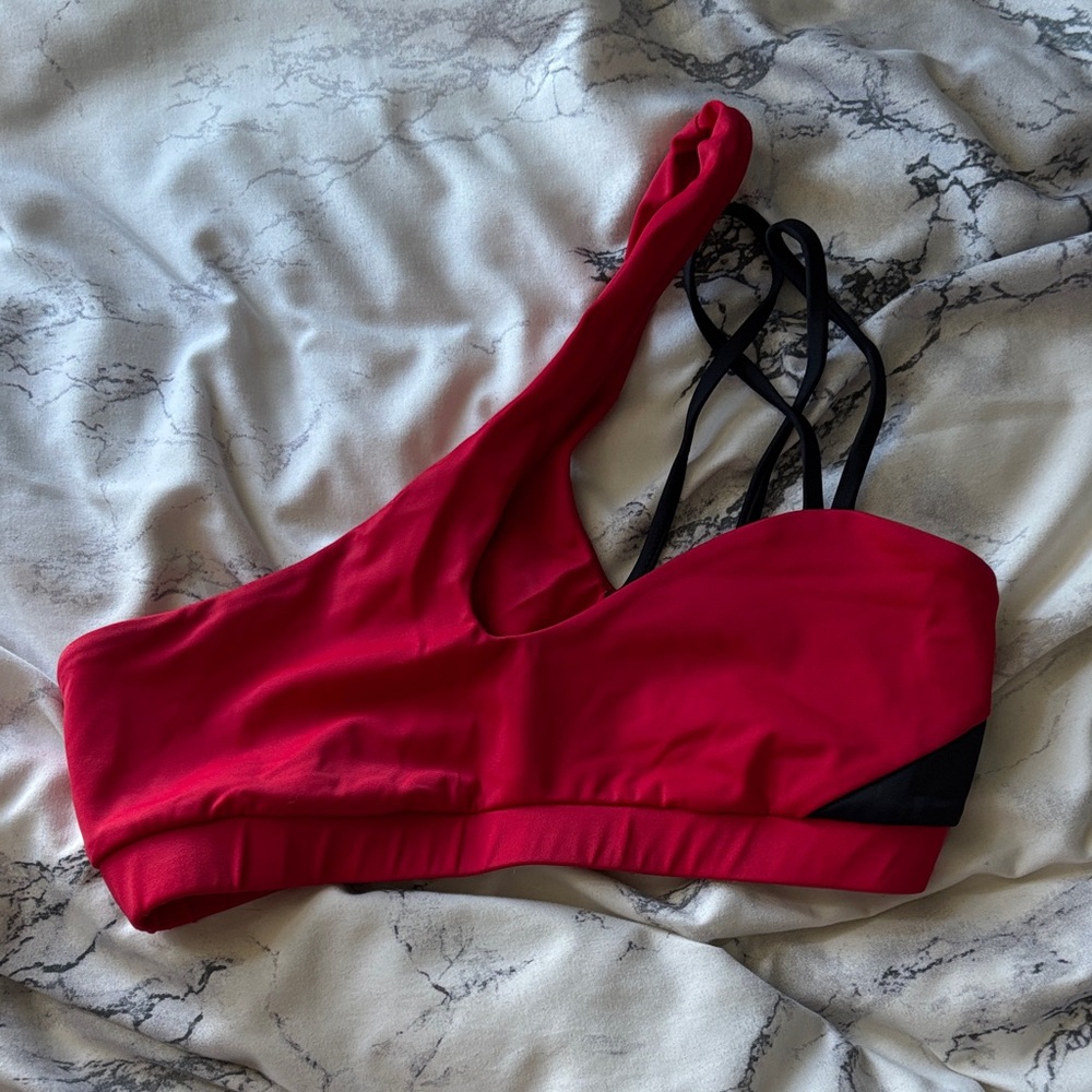 Vibrant Red Asymmetrical Sports Bra